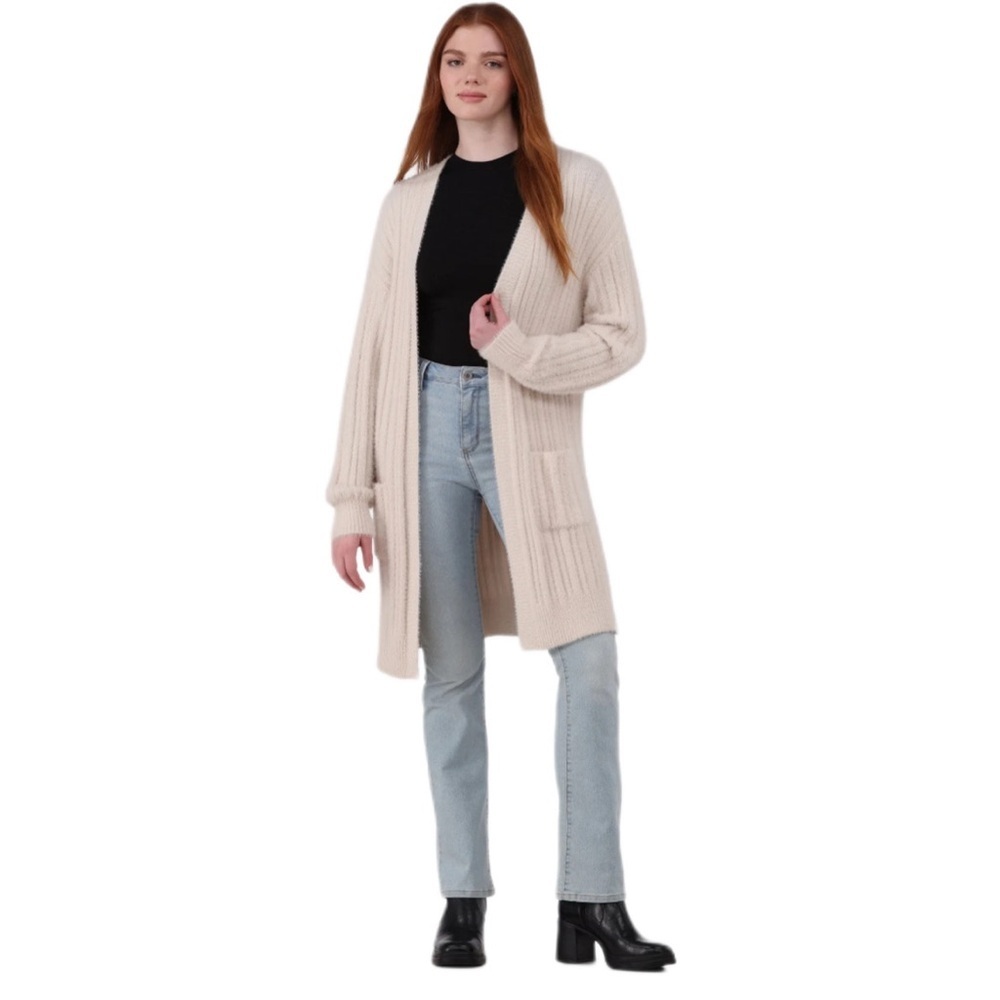 No Boundaries Stone Cream Feather Cardigan Sweater NWT Size Small (4-6)